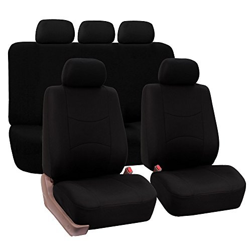 FH Group Car Seat Covers Flat Cloth Multifunctional Full Set Black Automotive Seat Covers,Airbag and Split Rear Car Seat Cover Universal Fit Interior Accessories for Cars Trucks SUV Car Accessories