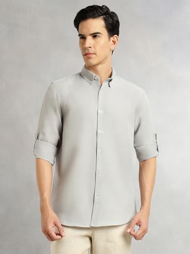 Image of Thomas Scott Men's | Solid | Textured Fabric | Full Sleeve | Slim Fit | Polyester-Blend | Spread Collar | Casual Shirt