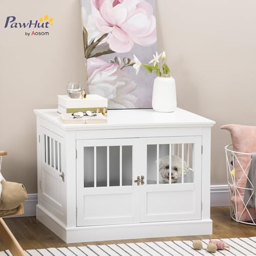 PawHut Hundekäfig, Hundehütte mit 3 Türen Hundebox für Zuhause Indoor, Hundehaus für kleine Hunde bis zu 10 kg, Möbel, Weiß 78 x 53 x 59,3 cm