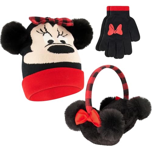 Conjunto Minnie Mouse de gorro orejeras y guantes para niñas de 4 a 7 años