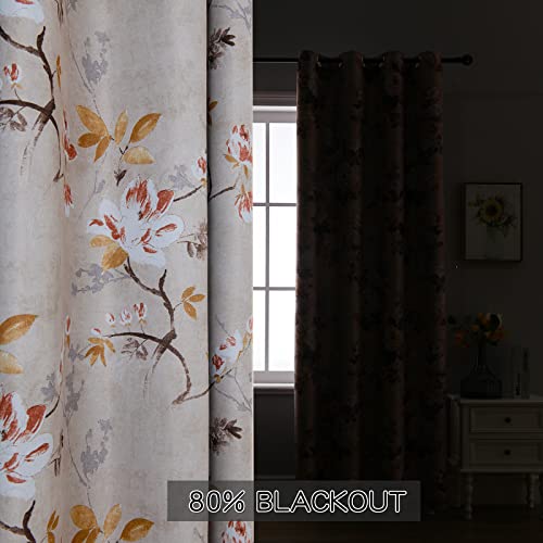 Suouo Double Sided Floral Pattern Blackout Curtains For Bedroom Thermal Insulated Room Darkening Curtain For Living Room 84 Inches Long 2 Panels Window Drapes Set Coffee #TOP3