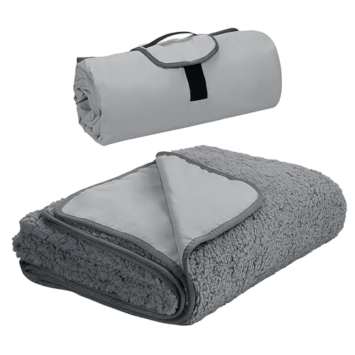 Tirrinia Large Waterproof Outdoor Blanket, Soft Warm Windproof Stadium Blanket with Sherpa Fleece and Foldable for Outdoor Sport, Baseball, Football, Beach, Concerts, Car,59" x 79"