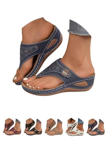 Orthopedic Sandals For Women Comfortable Arch Support Wedge Non Slip Flip-Flops Comfortable Casual Spring Shoes (blue,25.5 cm) [