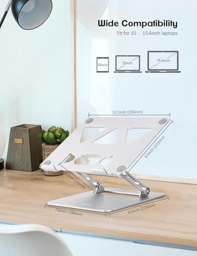 Image of Aoviho Adjustable Laptop Stand for Desk,Portable Laptop Stand Holder and Riser,Foldable Aluminum Notebook Computer Stands for MacBook Air Pro HP Lenovo Dell Samsung Chromebook, 10-15.6 inch, Silver