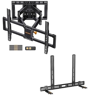 Perlegear UL Listed Full Motion TV Wall Mount for 42-85 inch TVs up to 132 lbs PGLF8, Soundbar Mount with Holes/Without Holes up to 13.2 lbs PGSM03B