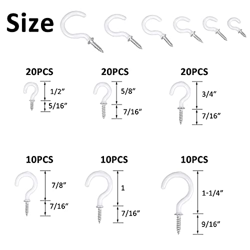 Romeda-90-Pcs-White-Ceiling-Hooks-kit-6-Sizes-Vinyl-Coated-Screw-in-Plant-Kitchen-Cup-Ceiling-Hooks-for-Hanging-12in-58in34in78in11-14in