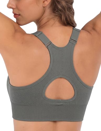Litherday Sports Bra for Women High Support Seamless Wireless Racerback with Adjustable Straps Removable Pads for Running Yoga Gym Workout (Gray, L)