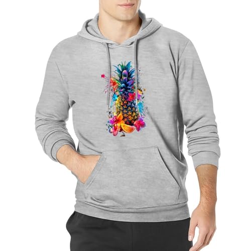 Pineapple with Flowers Unisex Casual Hoodies Long Sleeve Lightweight Pullover Tops Loose Sweatshirt with Pocket