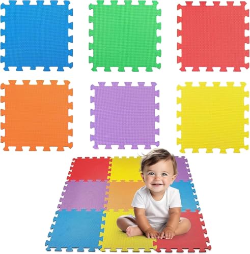 EVA Goma Alfombra Pack x18 Para Puzzle 30x30cm | Esterilla Fitness Gimnasio, 18 Piezas Con Borde Recto Colores (COLORES)