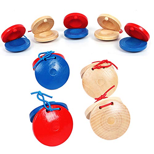 12 Pcs Kids Musical Castanets Instrument, Uspacific Wooden Castanets Percussion, Clap Board Music Educational Toys for Children - Thumbnail 3
