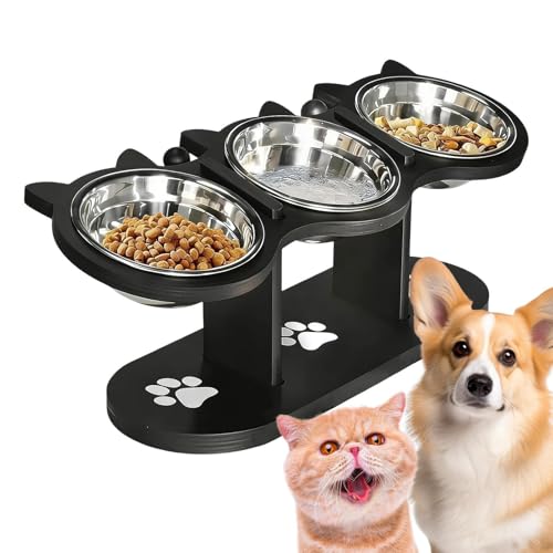 Erhöhter Katzennapf- Höhenverstellbare Futterstation Für Haustiere, Futterständer Für Katzen Und Hunde Mit 3 Schüsseln, Erhöhtes Wasserfutternapf- Set, Futterstation Für Haustiere Im Innen- Und Außenb