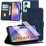 Coque et Verre tremp Compatible with Oppo A79 5G Coque de Protection tui Housse protge cran Antichoc [Housse en Cuir PU Premium] [Etui  Rabat] [Pochette de Portefeuille],Navy