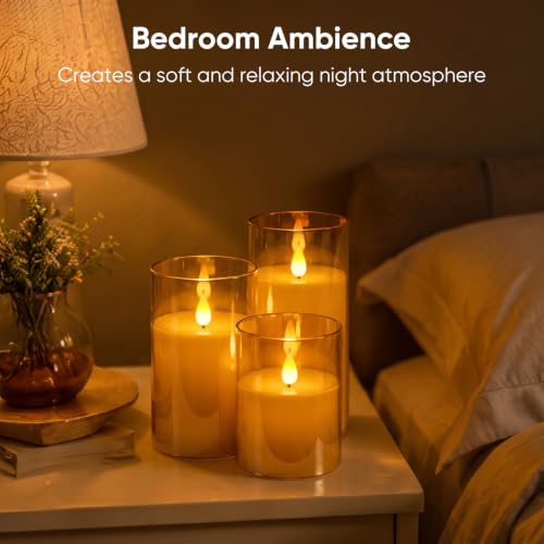 Image of Homemory Amber Rechargeable Flameless Candles with Remote Timer, Set of 3
