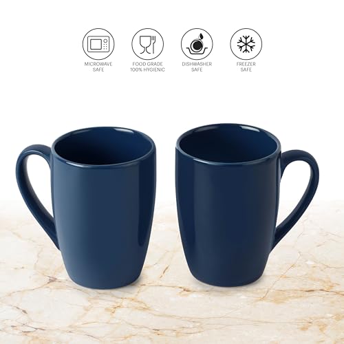 Image of CELLO Magna Mug Set | Microwave & Dishwasher Safe | Porcelain Tea, Coffee Mug Set | Chip Resistant | Ideal for Daily Use & Gifting| Set of 2 | 230ml | Navy Blue