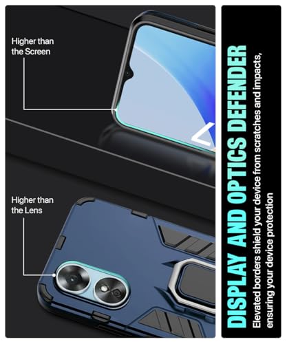 Image of WOW IMAGINE Shock Proof Back Case Mobile Cover for Oppo A17 | Back Cover Case (Tough Armor | Hybrid PC + TPU | Ring Holder & in-Built Kickstand | Blue)