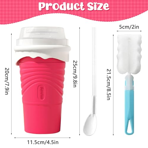 Herbst Slushy Maker Becher 500ml Silikon Squeeze Cup mit Strohhalmlöffel Slush Eis Becher DIY Ice Cup Slushy Maker Cup Smoothie Becher mit Reinigungsbürste (Rot) – Bild 3