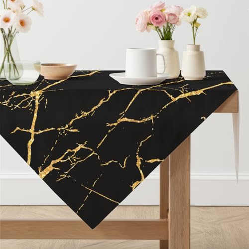Arwllzz Noir Nappe Carrée Petite 100×100 Effet Lin Polyester Nappe de Table Anti Tache Table Basse Protection Lessivable Tissu Art Moderne Centre de Table...