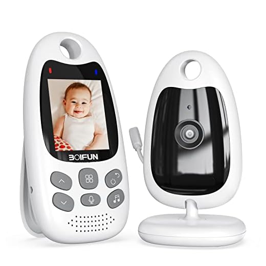 BOIFUN Camara Vigilancia Bebe, Vigilabebes con Camara, Visión Nocturna, VOX, Comunicación Bidireccional, Sensor de Temperatura, Recargable