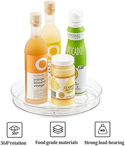 AHUNTTER 2PCS Large Lazy Susan Turntable Organizer, 360° Rotatable Spice Rack for Spices Condiments Oil Bottles & Jars, 27cm Clear Plastic Kitchen Turntable Storage Cabinet for Sideboard Cupboard