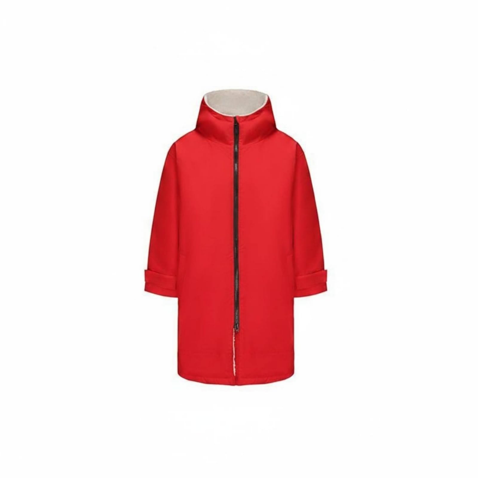 Capa de Surf para Niños Cambiadora con Capucha Abrigo Cortaviento Albornoz Toalla Poncho Interior Afelpado Transpirable y Bolsillos Laterales, Rojo Y Blanco Roto, Numeric_13, Regular