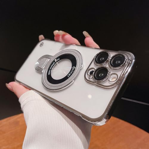 Étui de support magnétique en PC dur de placage élégant pour iPhone 14 Pro Max argent