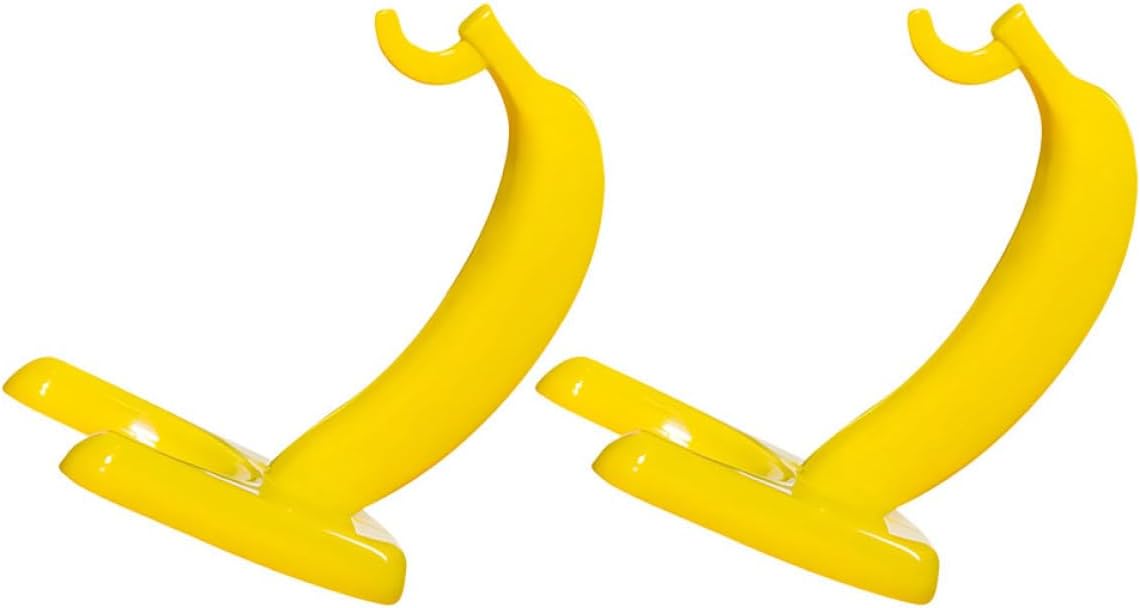 jojofuny 2pcs Yellow Banana Hanger Hook with Stable Base, Detachable Creative Banana Storage Rack for Kitchen Countertop Hanging Display and Fresh Keeping