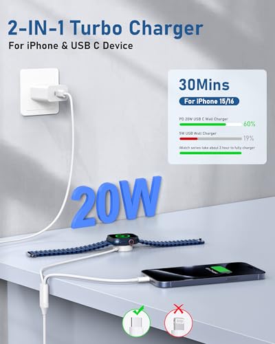 Upgraded 2in1 for Apple Watch Charger 6FT + iPhone 18Pro/17/16 Fast Charger - image 3