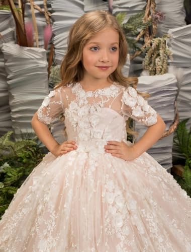 Tulle Flower Girls Dresses Short Sleeve Pageant Dress for Girls Bow Wedding Party Dress2