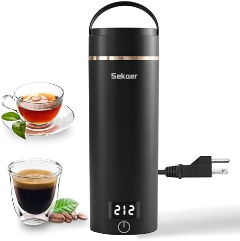 Sekaer Travel Portable Electric Kettle, Small Tea Kettle Coffee Mini Hot Water Boiler, 400mL & 304 Stainless Steel, with 4 Variable Presets and Auto Shut-Off SKE-840B