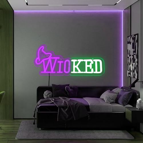 Image of Witch Theme Neon Sign for Wall Decor, Witch Horror Neon Light with Dimmer Switch for Business, LED Neon Lights for Bedroom Decor, LED Neon Sign Wall Art Neon Light for Halloween Party, Witch Fans Gift(Pink & Green)