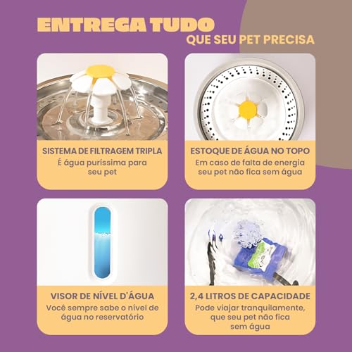 Bebedouro Tipo Fonte Com Filtro Healthy Pet Animus INOX