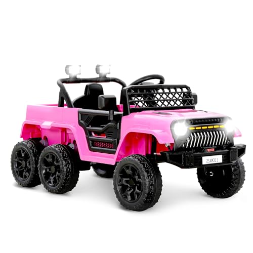 Kiddokidz 12V Power Wheels Jeep for Kids - Ride On Truck Car w/2WD/4WD Switch w/Parent Remote Control, 6 Wheels Suspension Electric Car for Kids, Pink
