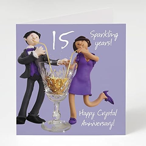 15th Crystal Anniversary card by artist Erica Sturla, 150mm square and blank inside for your message Cover