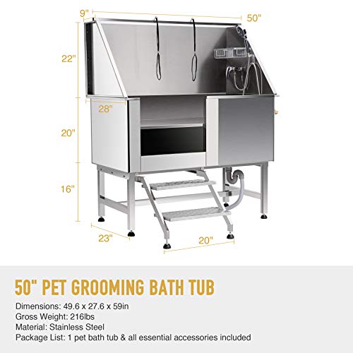 SNUGENS 50 Inches Professional Stainless Steel Pet Dog Grooming Bath Tub Station Wash Shower Sink with Faucet Walk-in… - Image 3
