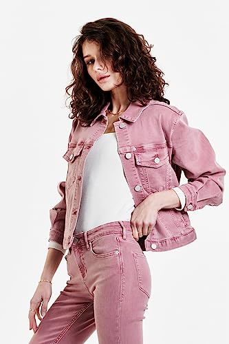 DEAR JOHN Jules Women's Denim Jacket Vintage Washed Collared Button Front Long Sleeve2