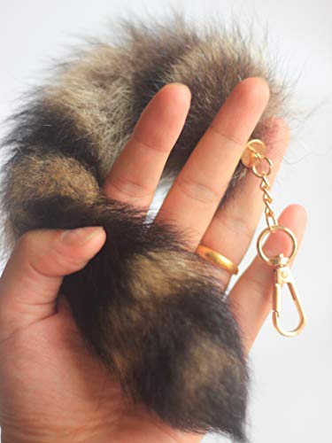 Chunxiao Supper Soft and well Tanned Raccoon Tail Fur Cosplay Toy Handbag Accessories Key Chain Ring Hook Tassels (2 pcs Raccoon Tail)