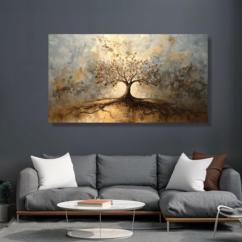 Arbre de Vie Doré tableau grand format 60x120cm déco murale feuille - 3