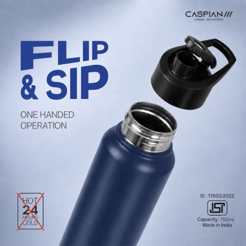 Image of Caspian Hike Customised Stainless Steel Water Bottle 750ml, P Blue with Logo Print - Personalised Water Bottle with Your Name Print for Kids Boys Girls School Office Gym- Perfect for Corporate Gifting