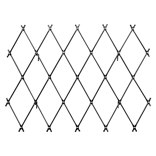 Graphite powdercoat accordion lattice panel — the wrought-iron look matches existing black garden ironwork without the weight