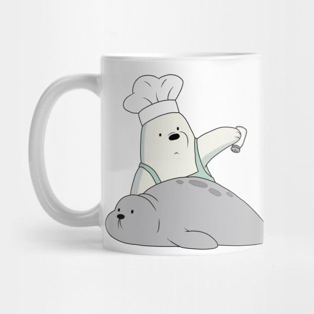 CRAFT MANIACS ICE Bear with Seal Printed White 330 ML Designer Tea/Coffee Mug for Bare Bears Lovers | Microwave & Dishwasher Safe