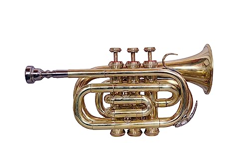 image for QUEENBRASS Sai Musicals Bb Pocket Trumpet Horn in Brass Finish with Mo