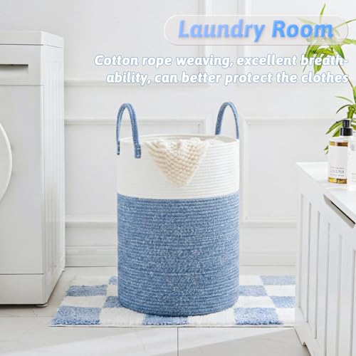 Image of Laundry Basket,Woven Cotton Rope Laundry Hamper,40L for Decor Storage of Dirty Clothes,Toys and Blankets in Bathroom,Baby Room and Living Room