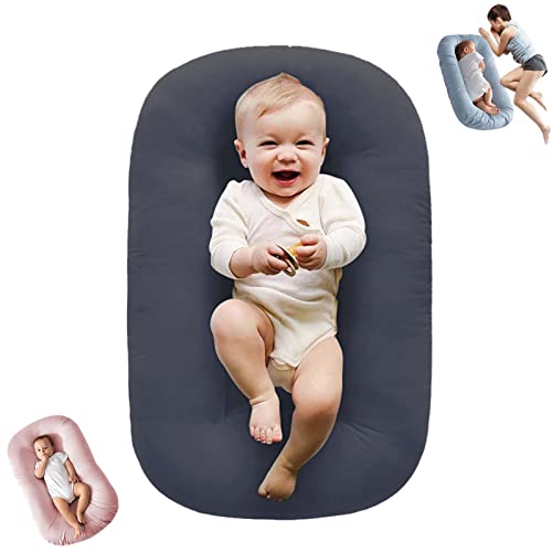 Image of HEOLIEN Baby Lounger Pillow, Baby Lounger for Newborn, Newborn Lounger for 0-12Months, Soft Organic Cotton Breathable Lounger for Baby (Dark Blue)