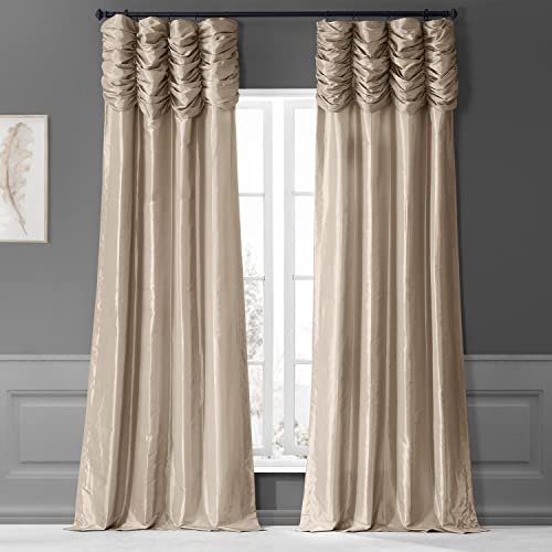 Image of HPD Half Price Drapes Ruched Faux Taffeta Silk Curtains 120 Inches Long Room Darkening Curtains for Bedroom & Living Room (1 Panel), 50W x 120L, Antique Beige