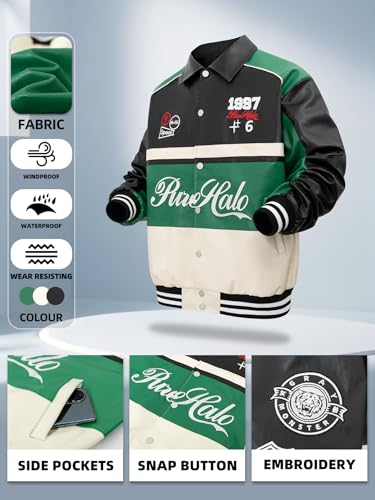 Image of Unisex Racing Jacket for Women Leather Jacket Women Oversized Trendy Streetwear Green XL