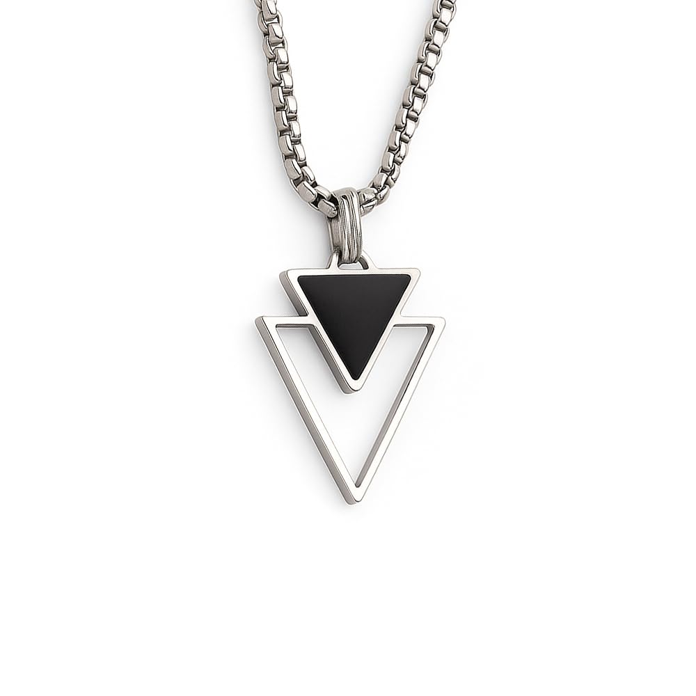 Men's Stainless Steel Geometric Pendant Necklace | Black & Silver Chain for Boys & Men | Stylish Punk Streetwear Jewelry | Modern Fashion Statement Chain-image-5