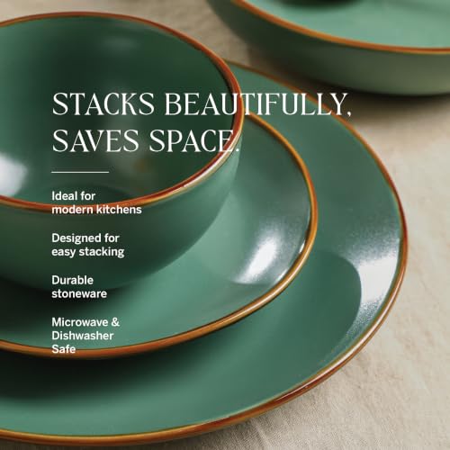 Image of Stone Lain Brasa Modern Stoneware 16 Piece Dinnerware Sets, Plates and Bowls Sets, Dish Set for 4, Green