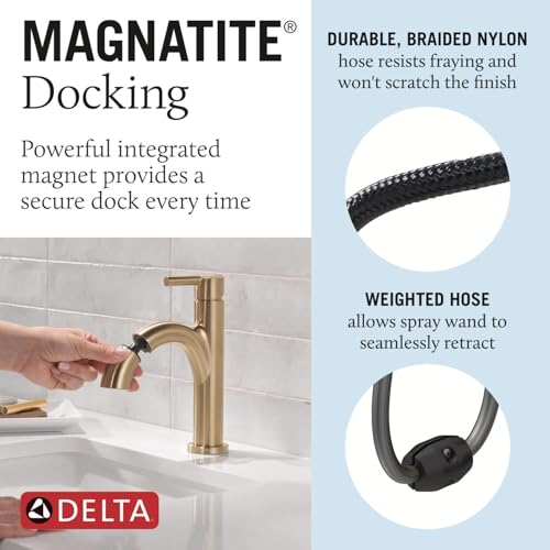 Delta Faucet Nicoli Pull-Down Single Hole Bathroom Faucet, Gold Bathroom Sink Faucet, Bathroom Faucet with Pull Out Sprayer, Single Handle Bathroom Faucet, Champagne Bronze 15749LF-CZPD by DELTA - Image 3