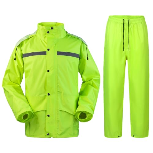 Oralidera Trajes Impermeables Hombre y Mujeres Chaqueta con Capucha y Pantalones 2 Piezas Traje de lluvia para Hombres Reflectantes Chubasquero Moto Hombre Completo, Verde, L