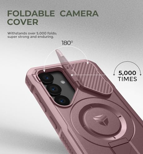 Image of Dexnor for Samsung Galaxy S25 Case with Camera Cover & Adjustable Kickstand & Built-in Screen Protector, Magnetic Rugged Shockproof Bumper Cases Heavy-Duty Magnetic Protective Cover (2025),Peony Pink